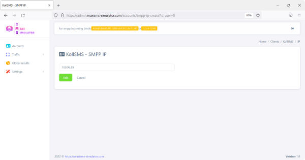 Configuration of SMS Simulator